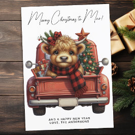 Cartão De Festividades Highland Cow Vintage Red Truck Feliz Natal