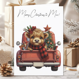 Cartão De Festividades Highland Cow Vintage Red Truck Feliz Natal