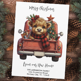 Cartão De Festividades Highland Cow Vintage Red Truck Feliz Natal