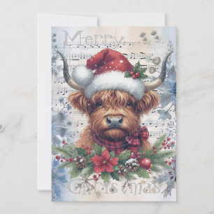Cartão De Festividades Highland Cow Winter Winter Watercolor