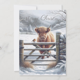Cartão De Festividades Highland Cow Winter Winter Watercolor