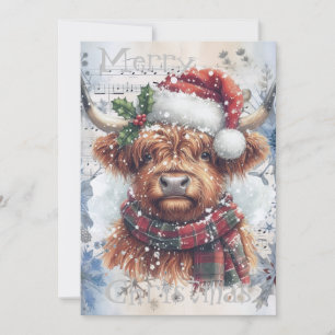 Cartão De Festividades Highland Cow Winter Winter Watercolor