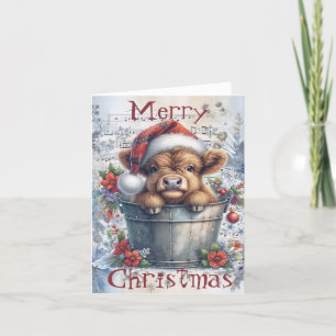 Cartão De Festividades Highland Cow Winter Winter Watercolor