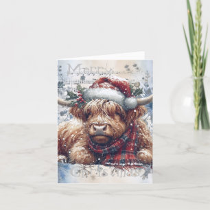 Cartão De Festividades Highland Cow Winter Winter Watercolor