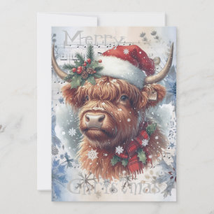 Cartão De Festividades Highland Cow Winter Winter Watercolor
