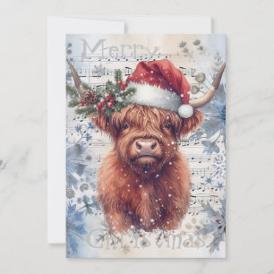 Cartão De Festividades Highland Cow Winter Winter Watercolor