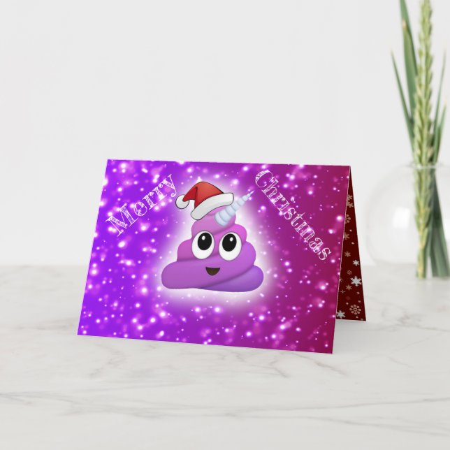 Cartão De Festividades Hilarious Xmas Poop Papais noeis do Unicórnio Emoj (Frente)