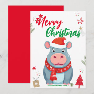 Cartão De Festividades Hipopótamo Pequeno Fofo Natal Férias Personalizado