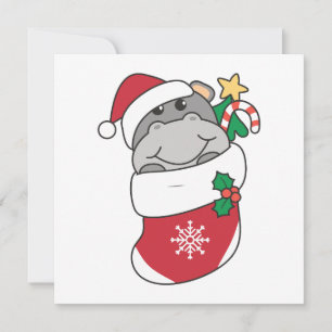 Cartão De Festividades Hippo Christmas Snow Winter Animal Holiday Hippos