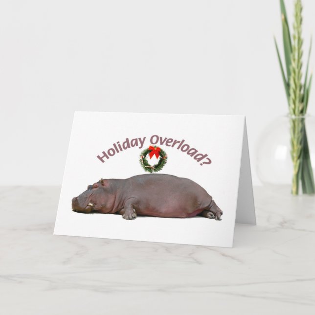 Cartão De Festividades Hippo dorme com sobrecarga de feriado (Frente)