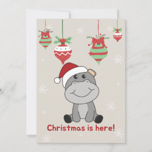 Cartão De Festividades Hippo Merry Christmas Winter Animais Hippos Holida