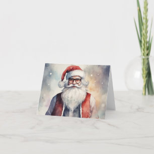 Cartão De Festividades Hipster de aquarela/Papais noeis milenares