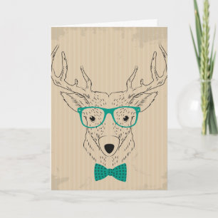 Cartão De Festividades Hipster Reindeer Elk com óculos graciosos Natal