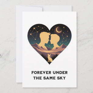 Cartão De Festividades História de Amor Cósmico Coração com Amantes e Art