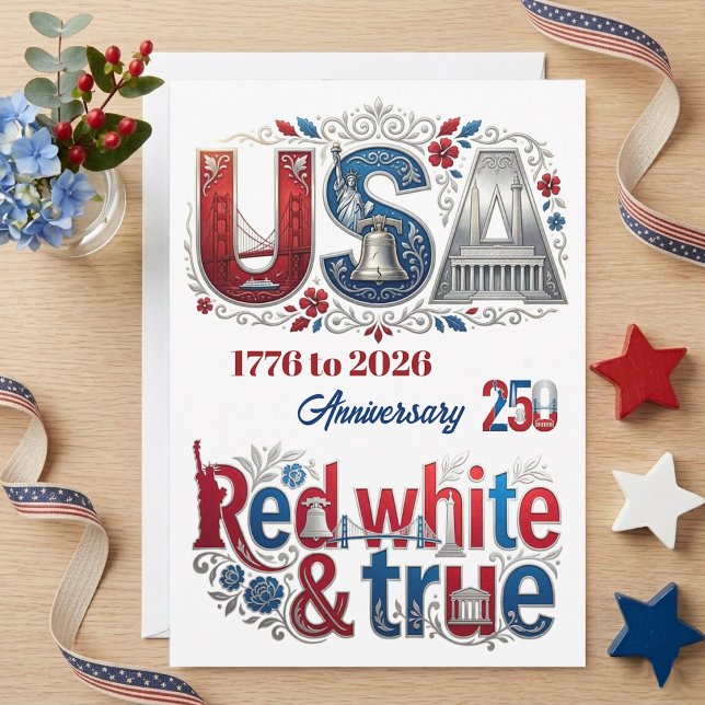 Cartão De Festividades Histórico Patriótico dos EUA 250 Aniversário Ameri (Patriotic USA 250 Anniversary American Historical Holiday Card)