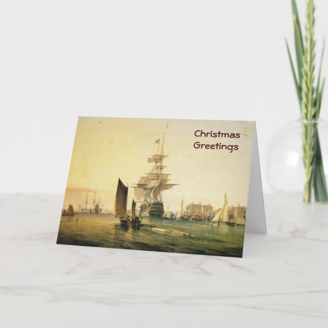 Cartão De Festividades HMS Britannia que entra em Portsmouth, 1835 (Frente)