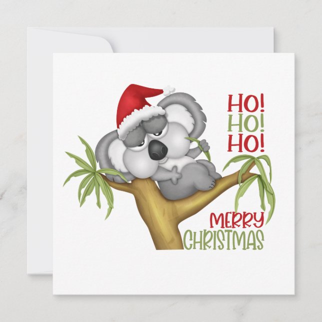 Cartão De Festividades Ho Ho Feliz Natal Koala (Frente)