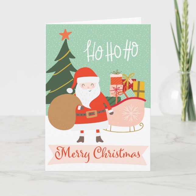 Cartão De Festividades Ho Ho Feliz Papais noeis de Natal Sleigh (Frente)