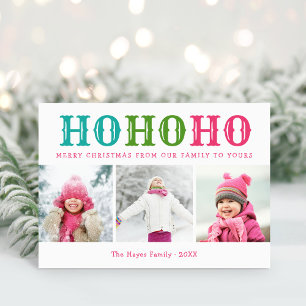 Cartão De Festividades Ho Ho Ho   3 Colagem de Fotos Cores Editáveis Dobr