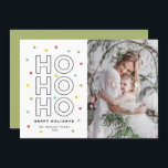 Cartão De Festividades HO HO HO Foto Colorida Pastel Confetti Pontos<br><div class="desc">HO HO HO! Uma placa lisa divertida,  festiva e de férias única,  com tipografia moderna,  com sotaques coloridos de "paterl confetti". Personalize este cartão de feriado colorido adicionando nomes,  fotos e outros detalhes. Os itens de complementação estão disponíveis.</div>