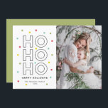 Cartão De Festividades HO HO HO Foto Colorida Pastel Confetti Pontos<br><div class="desc">HO HO HO! Uma placa lisa divertida,  festiva e de férias única,  com tipografia moderna,  com sotaques coloridos de "paterl confetti". Personalize este cartão de feriado colorido adicionando nomes,  fotos e outros detalhes. Os itens de complementação estão disponíveis.</div>