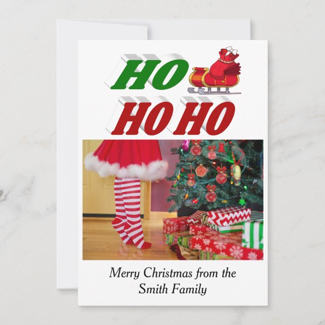 Cartão De Festividades Ho Ho Ho Papais noeis Sleigh Fotografia de Natal (Frente)