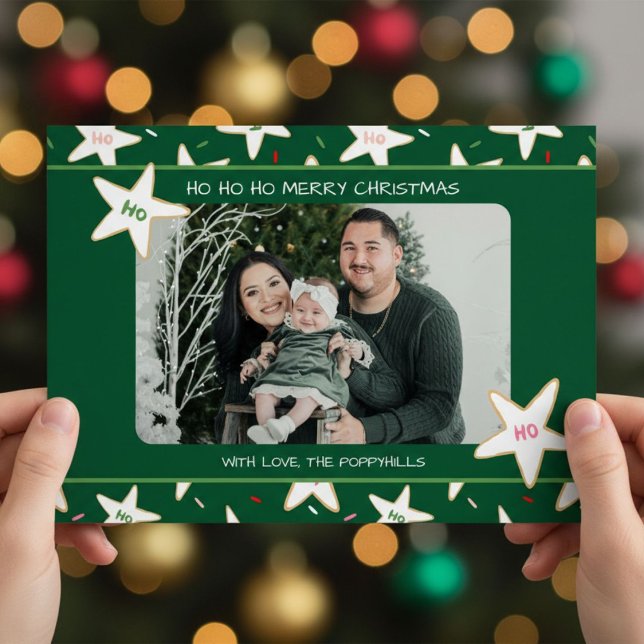 Cartão De Festividades Ho Ho Ho Star Cookie Photo Christmas (Criador carregado)