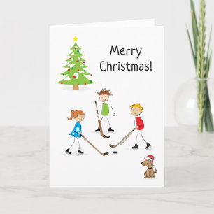 Cartão De Festividades Hockey Kids Feliz Natal
