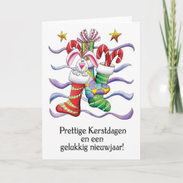 Cartão De Festividades Holandês - meia do Natal com coelho e presentes -