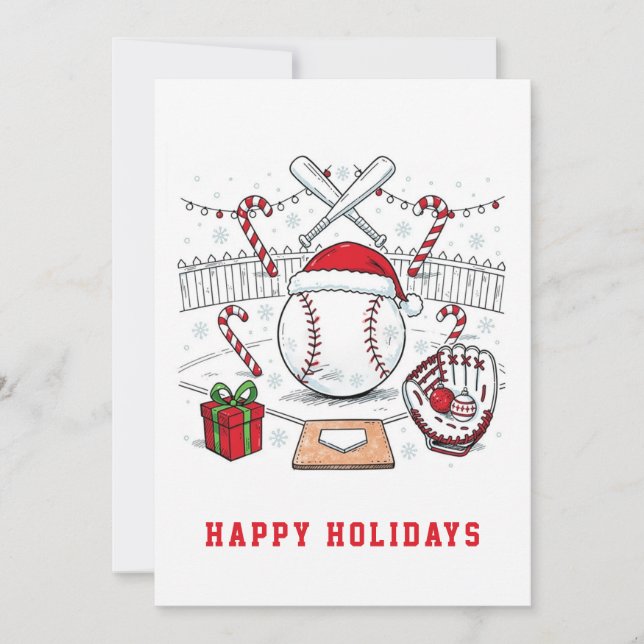 Cartão De Festividades Holiday Baseball Christmas Cards (Frente)