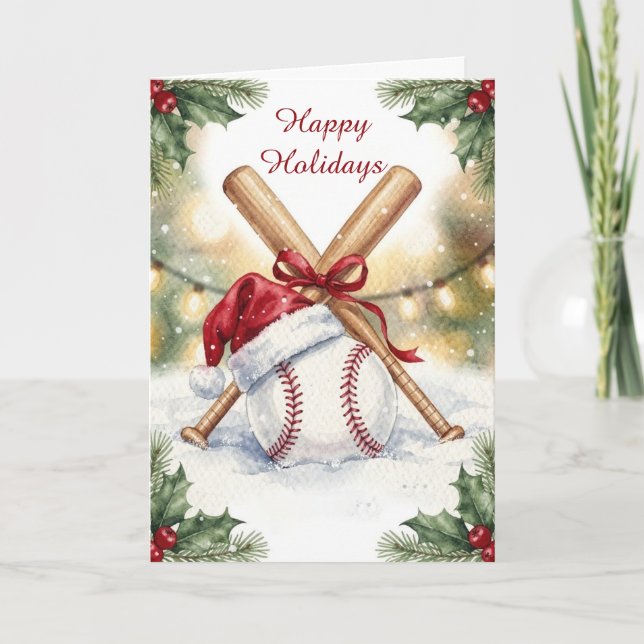 Cartão De Festividades Holiday Baseball Christmas Cards (Frente)