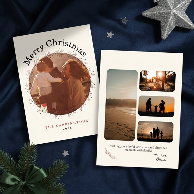 Cartão De Festividades Holiday Berry Branch Christmas Photo Holiday Card (elegant photo christmas cards)