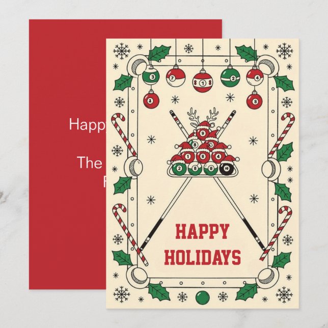 Cartão De Festividades Holiday Billiard player Christmas Cards (Frente/Verso)
