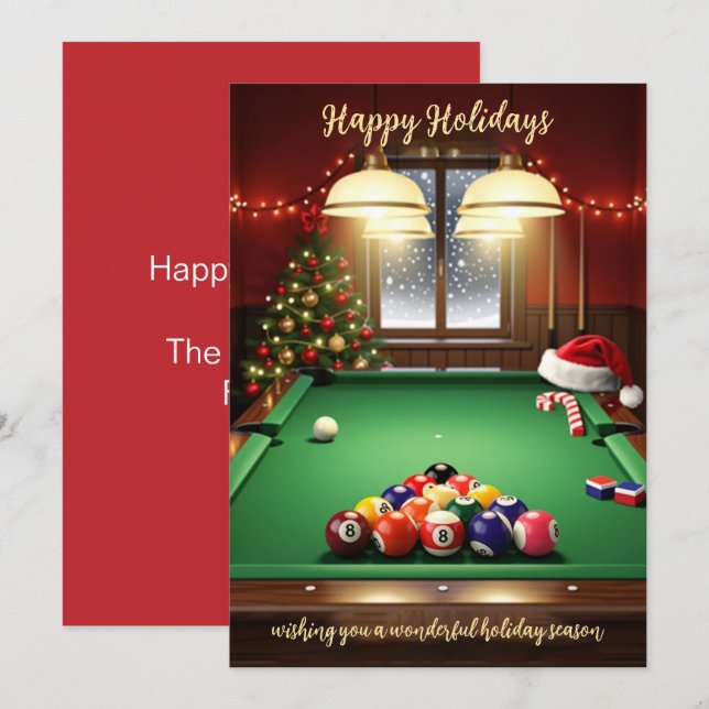Cartão De Festividades Holiday Billiard player Christmas Cards (Frente/Verso)