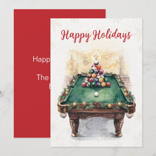 Cartão De Festividades Holiday Billiard player Christmas Cards (Frente/Verso)