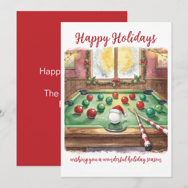 Cartão De Festividades Holiday Billiard player Christmas Cards (Frente/Verso)