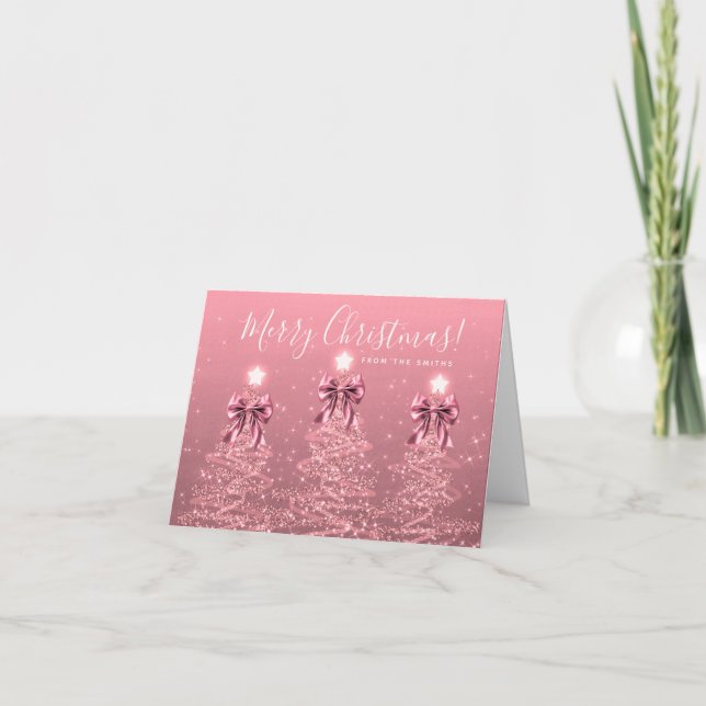 Cartão De Festividades Holiday Blush Pink Christmas Trees Greeting  (Frente)