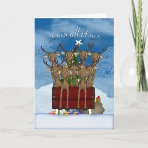 Cartão De Festividades Holiday Card From All Of Us - Reindeer In Sleigh