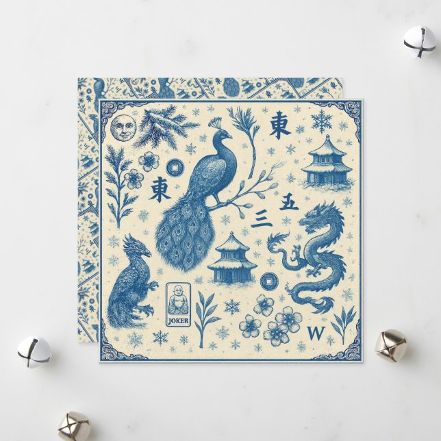 Cartão De Festividades Holiday Cards - Mahjong Toile - Flat Two Sided (Frente/Verso In Situ)