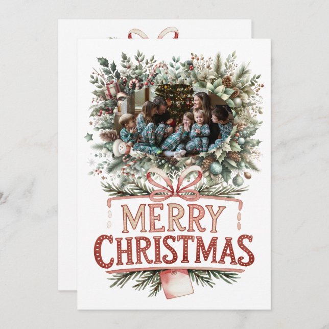 Cartão De Festividades Holiday Cheer: Personalized Family Greeting (Frente/Verso)