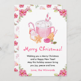 Cartão De Festividades Holiday Cookies and Cocoa Pink Merry Christmas