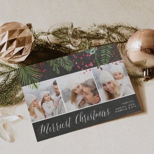 Cartão De Festividades Holiday Foliage Chalkboard Photo Collage Card