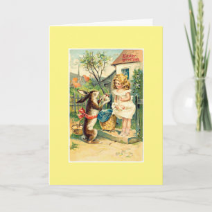 Cartão De Festividades Holiday Girl & Bunny Vintage Easter Greeting Card