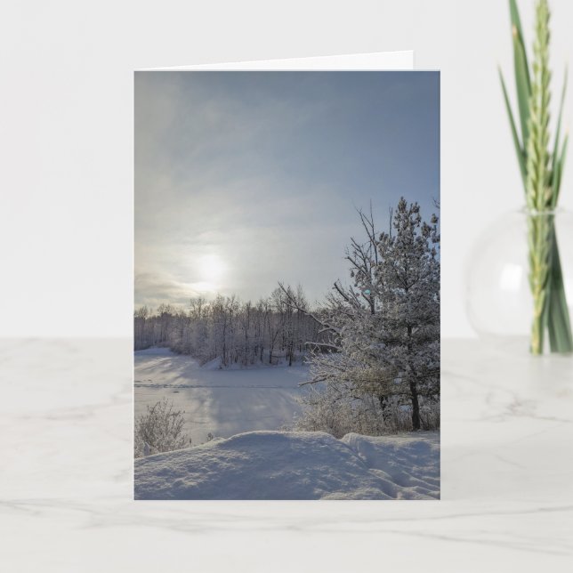 Cartão De Festividades Holiday Greetings on a Snowy Morning (Frente)