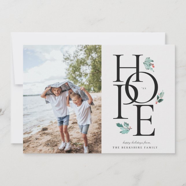 Cartão De Festividades Holiday Hope Modern Botanical Berry Photo (Frente)