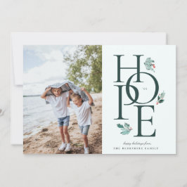 Cartão De Festividades Holiday Hope Modern Botanical Berry Photo Green