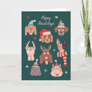 Cartão De Festividades Holiday Howls Christmas Dogs Green Greeting Card