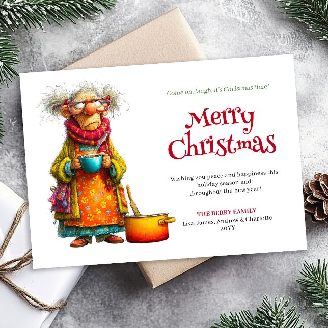 Cartão De Festividades Holiday Humor Woman Custom Printable Greeting (Holiday Humor Woman Custom Printable Greeting)