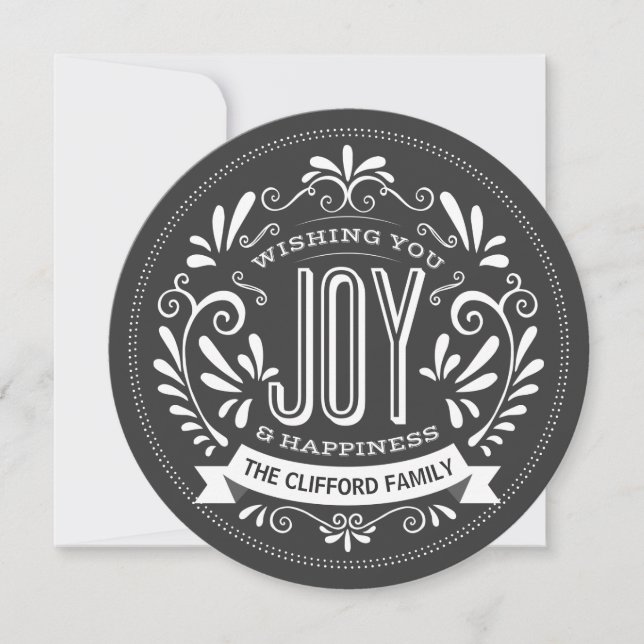 CARTÃO DE FESTIVIDADES HOLIDAY JOY CHALKBOARD ROUND PHOTO GREETING (Frente)