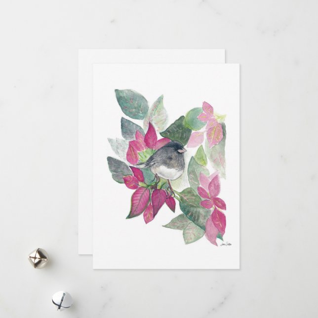 Cartão De Festividades Holiday Junco Bird Art (Frente/Verso In Situ)